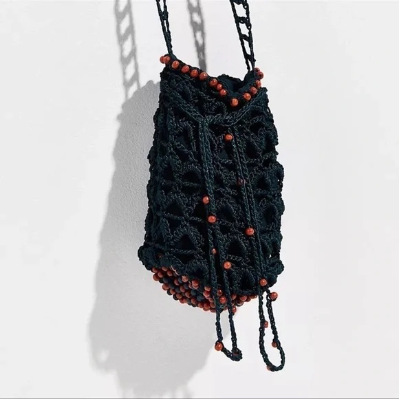 Free People Moonlight Beaded Crochet Macrame Pouch Bag Boho Cottagecore Festival - Picture 2 of 5